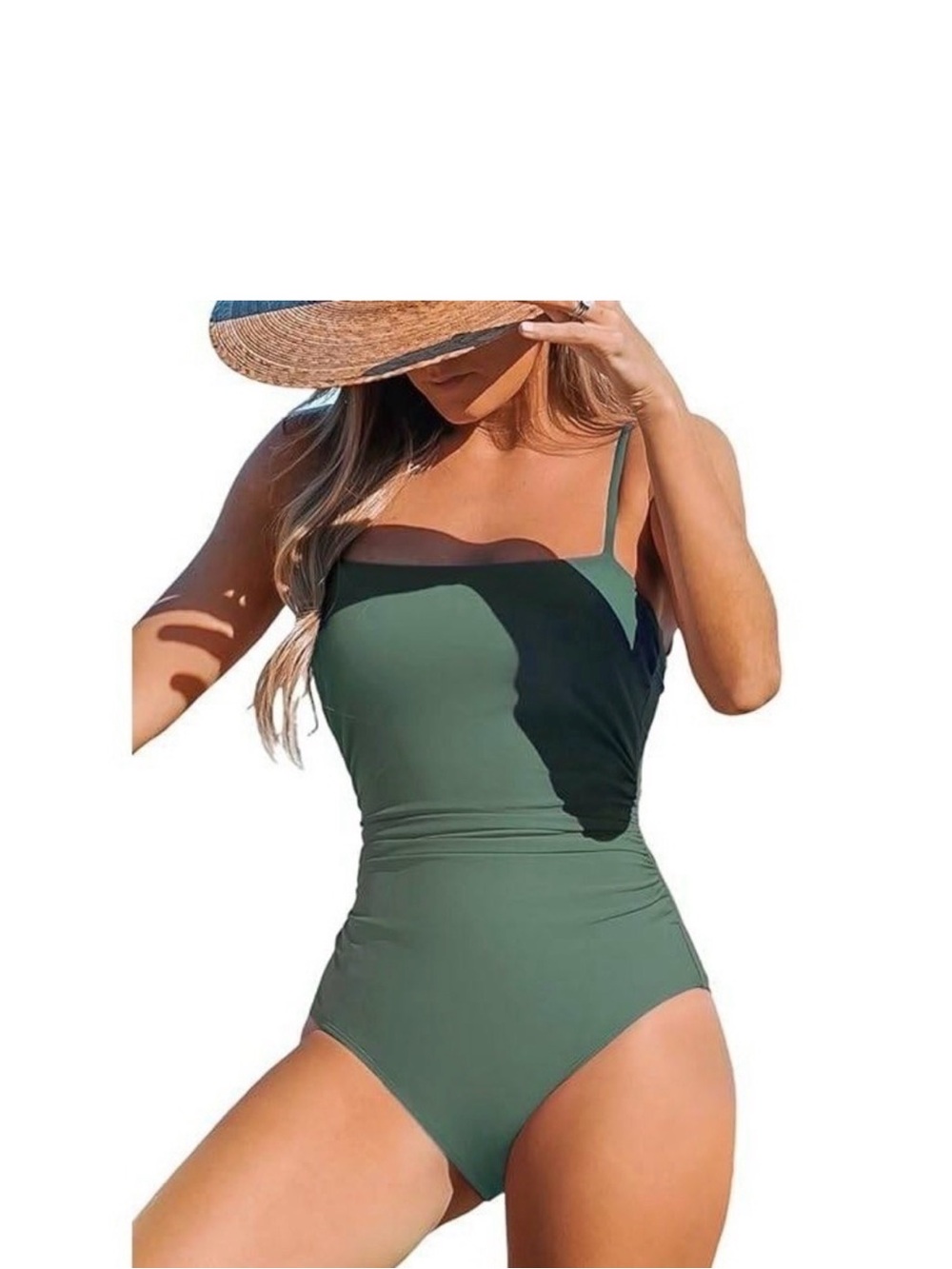 CUPSHE Olive Green Ruched Tummy Control One Piece Swimsuit Size M